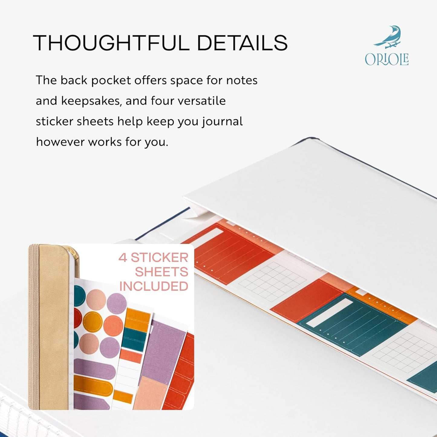 Oriole Vegan Leather Ruled Notebook - Chestnut Brown | 176 Pages of Thick Lined Paper | Soft Touch Hardcover Journal (5 x 8 in) with Gold Foil Bird Design & Luxury Gift Box