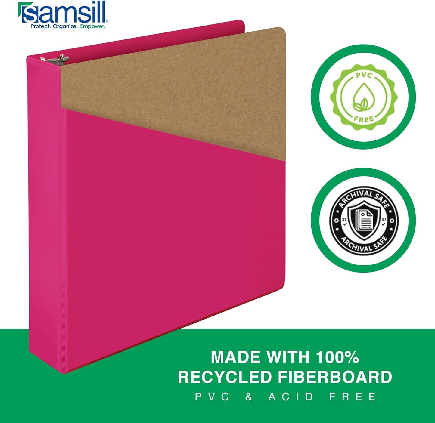 Samsill Durable 4 inch 3 Ring Binder, D Ring Binder, 100% Recycled Chipboard, Black, 2 Pack