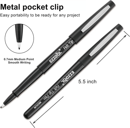 Ezzgol Black Felt Tip Pens, 30 Pack, 0.7mm Premium Medium Fine Point, Felt Tip Markers For Writing, Journal, Planner Coloring, Note Taking, Drawing, Art, School