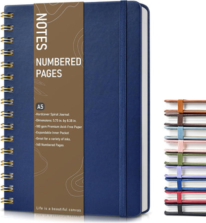 Lined Spiral Journal Notebook, A5 Hardcover Spiral Journals for Women Men, 150 Numbered Pages Spiral Bound Notebook, 100 GSM College Ruled Notebooks for Work, Note Taking 5.75" x 8.38", Olive Green