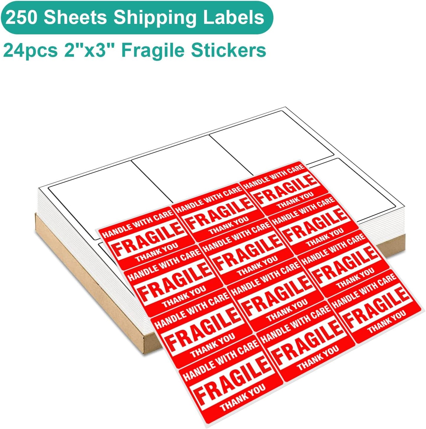MFLABEL Half Sheet Shipping Labels - 200 Self Adhesive Sticker Sheets for Laser & Inkjet Printers, Waterproof & Smudge-Free, with 12 Free Fragile Labels for Packaging, Shipping and Crafting - Colors A