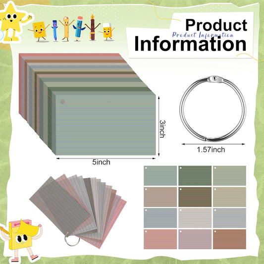 12 Pack Colored Index Cards with Key Ring 3 x 5 Inch 1800 Count Portable Flash Cards College Ruled Lined Flashcards Notepad Aesthetic Notecards for Note Taking Learning Studying Office