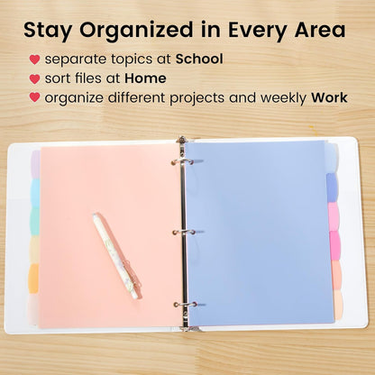 Sooez 6-Tab 3 Ring Binder dividers with tabs, Durable Plastic Write & Erase Tab Dividers for 3 Ring Binder, Aesthetic Cute Binder Dividers for Student, Teacher, Office, Home Organizers, 1 Sets