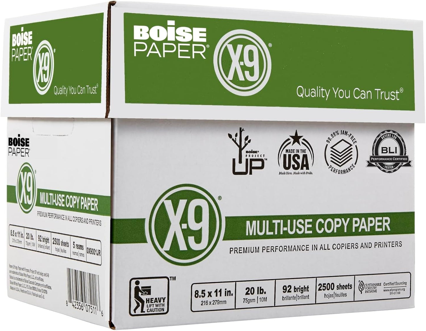 Boise X-9 Multi-Use Printer & Copy Paper, 5 Reams, White, Ledger (11in x 17in), 2500 Sheets Per Case, 20 Lb, 92 Brightness