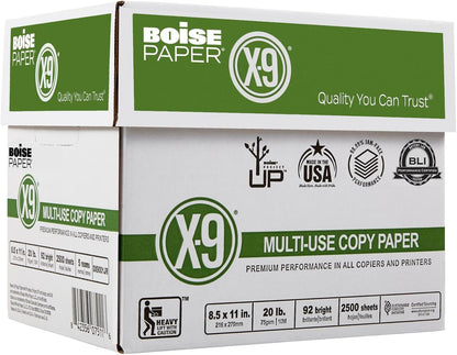 Boise X-9 Multi-Use Printer & Copy Paper, 5 Reams, White, Ledger (11in x 17in), 2500 Sheets Per Case, 20 Lb, 92 Brightness