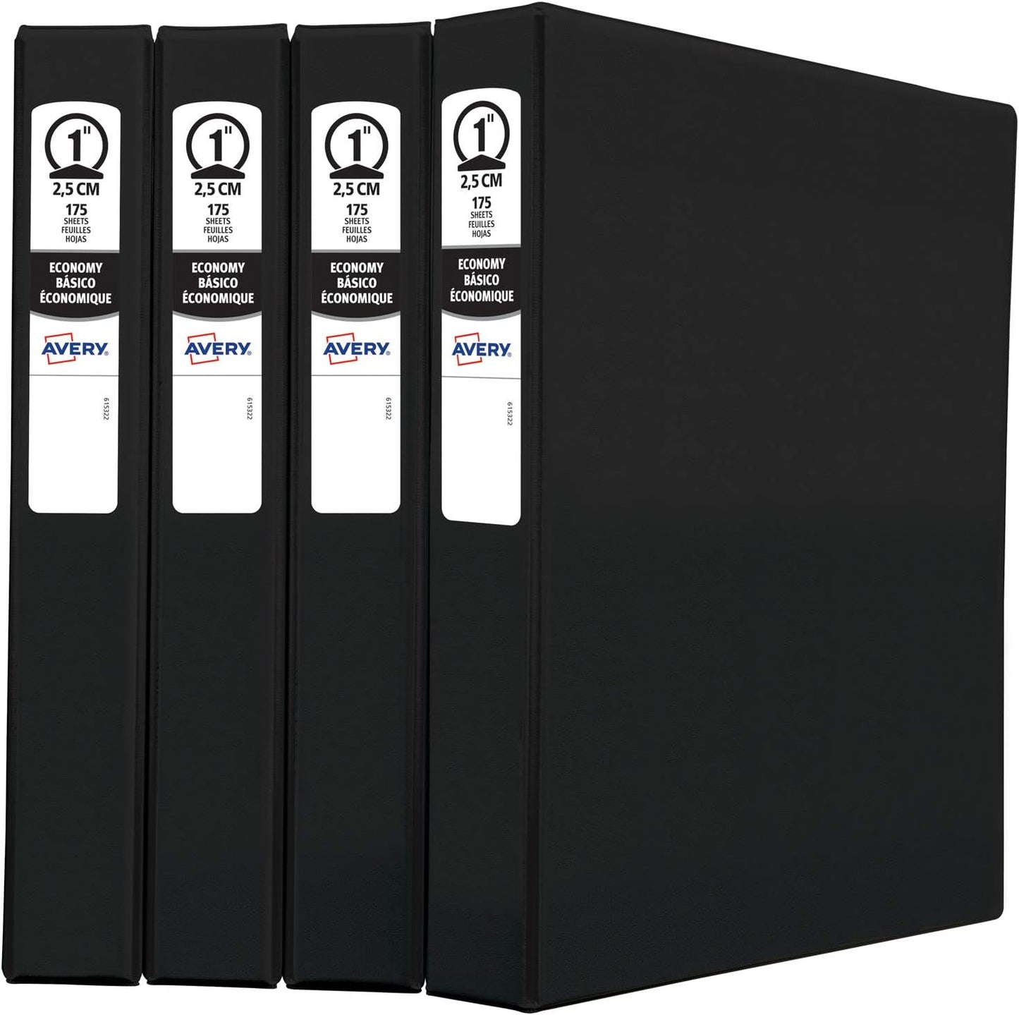 Avery Standard 3 Ring Binder, 1" Round Rings, 175-Sheet Capacity, 1.4 Inch Wide Spine, 1 Black Binder, Ideal for Lightweight Organization and Occasional Referencing (03301)