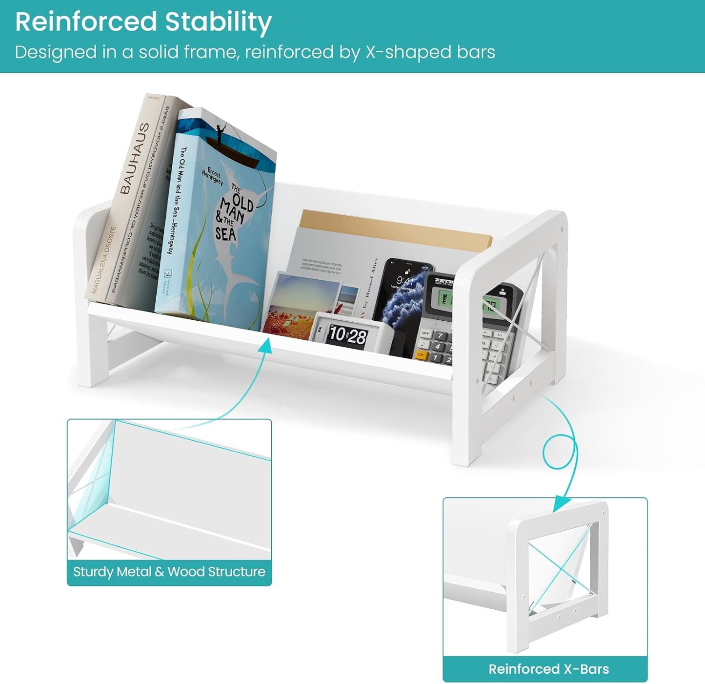 ELITEROO Desktop Bookshelf Organizer, Wood Slanted Desk Bookshelf, Small Tabletop Book Rack, Portable Mini Bookcase for Book Display, Cookbooks, Kids Reading, Office & Home Storage, Rustic Brown
