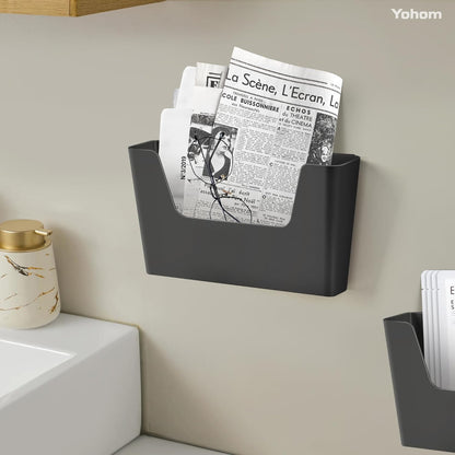 YOHOM No Drilling File Holder Wall Mails Magazines Organizer Adhesive Door Mount, Single Pocket(WHITE, 1 PCS)