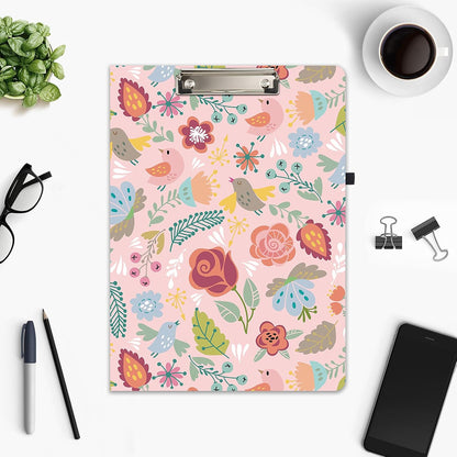 Hongri Clipboard Folio with Refillable Lined Notepad and Interior Storage Pocket for Students, Classroom, Office, Women, Man, Cute Custom Pattern, Size 12.8 x 9.2 in, Classic Flower