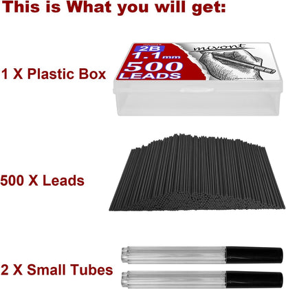500 Pieces 1.1mm 2B Lead Refills Graphite Mechanical Pencil Lead Break-Resistant for Smooth Writing & Drawing, Compatible with 1.1mm Mechanical Pencils