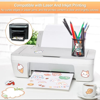 Printable Sticker Paper for Inkjet Printer, 40 Sheets 8.5"x11'' Matte Sticker Printer Paper Full Sheet Labels for Laser/Inkjet Printers, Letter Size