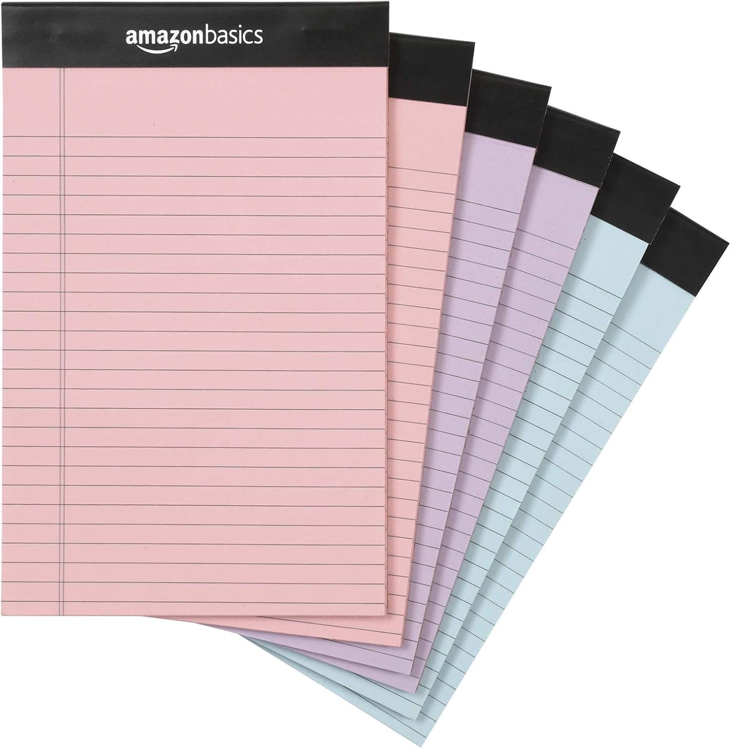 Amazon Basics Wide Ruled Lined Writing Note Pads with Sturdy Back, 8.5" x 11.75", Multicolor, 6-Pack, 300 Sheets, Perforated