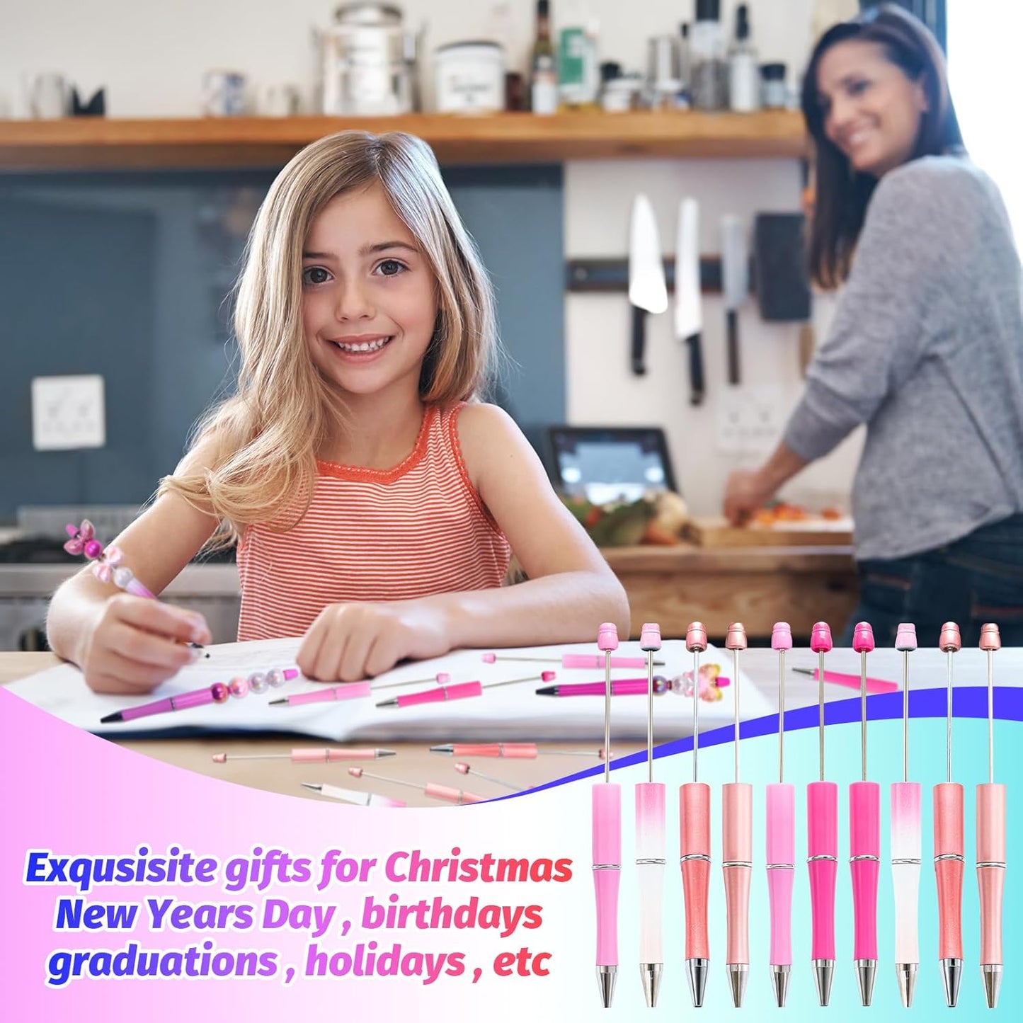 150 Pieces DIY Beadable Pen Kit – 50 Plastic Ballpoint Pens with Refills & Bags, Beads Not Included – School Supplies, Office Accessories & Craft Gifts for Students & Teachers (Multicolor)