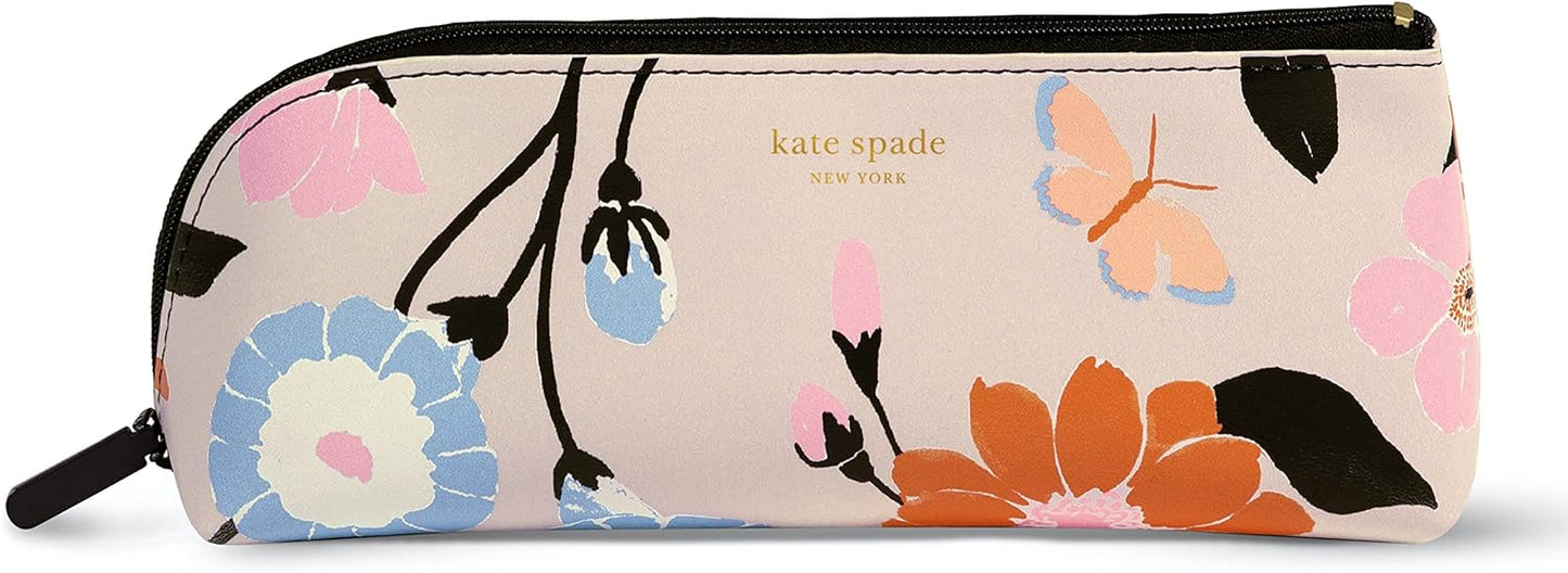 kate spade new york Pen and Pencil Case with Office Supplies, Zip Pouch Includes 2 Pencils, Sharpener, Eraser, and Ruler, Polka Dots (black/white)