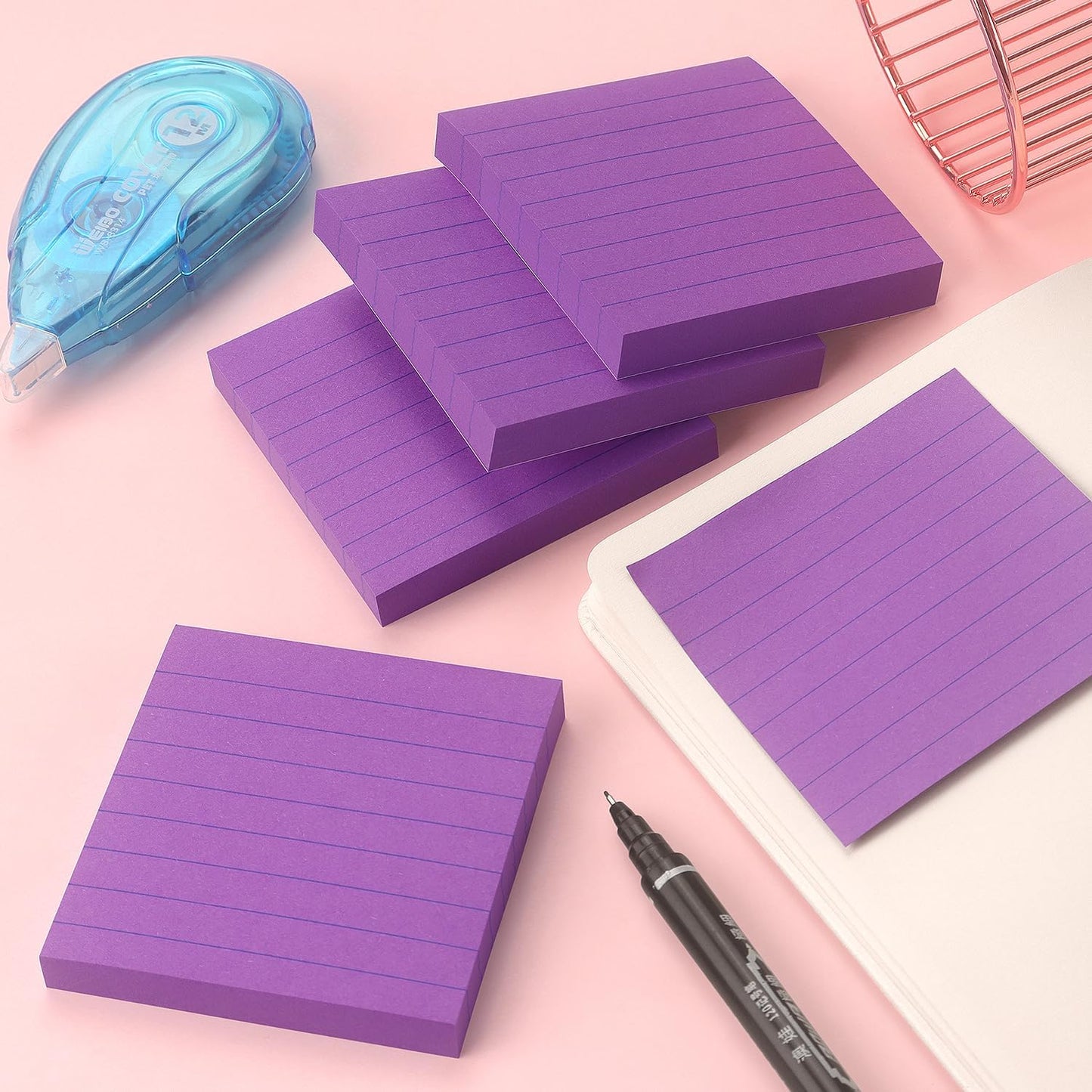 Lined Sticky Notes 3x3 Sticky Notes with Lines Self-Stick Notes Bright Color 4 Pads 90 Sheets/Pad (Pastel)
