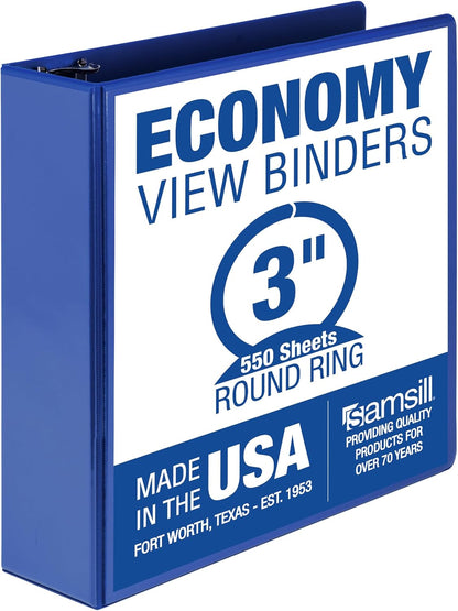 Samsill 1.5 Inch 3 Ring Binders, Economy Round Ring, Clear View Cover, 325 Sheet Capacity - for School, Home, Office - White, 4 Pack