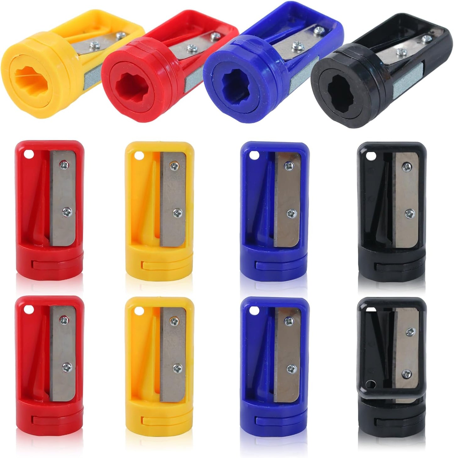 12 Pack Carpenter Pencil Sharpener Portable Manual Pencil Sharpener Cutter Woodworking Pencils Cutter Shaver Narrow Sharpening Tool for Woodworking Tool (Red, Black, Blue)