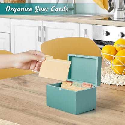 DRASTAR Index Card Holder, 3x5 Index Card Box, Wooden Index Card Organizer with 45 Dividers, Flashcard Notecard Holders for Home Office, Brown