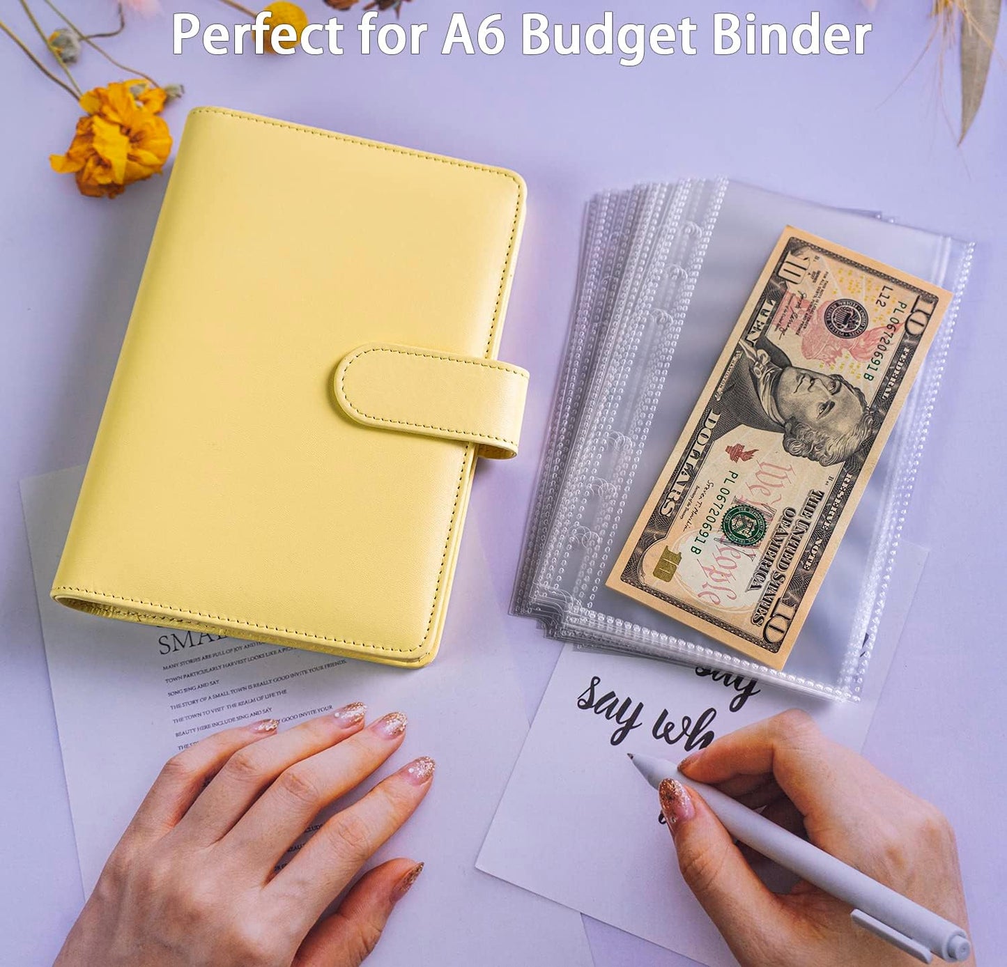 40 Pack 80 Pockets Budget Sheet Protector Sleeves for A6 6 Ring Binder, Ultra-Clear Cash Binder Sleeves, Double-Sided, Top Loading Sheet Protector for Budget Sheet, Currency Collection,3.5x5 Photos