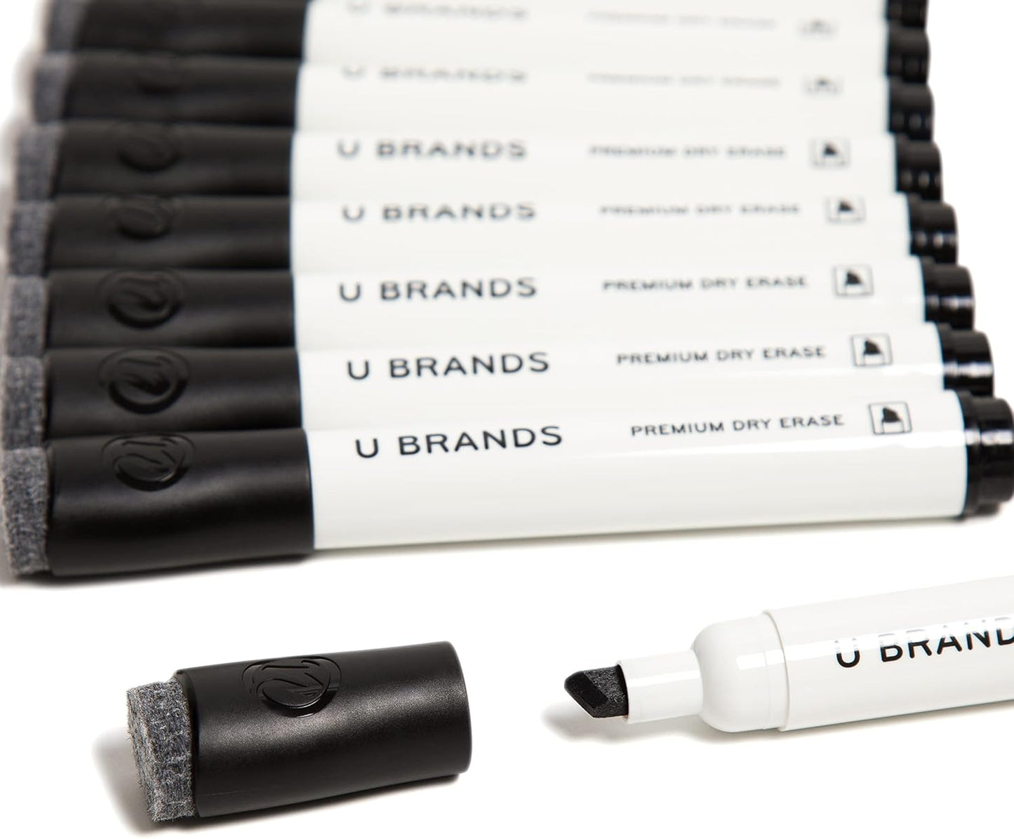 U Brands Dry Erase Markers, Fine Tip Whiteboard Markers, Chisel Tip, Low Odor, Black Dry Erase Marker Set with Eraser Caps, Office School Classroom Supplies, 12 Count
