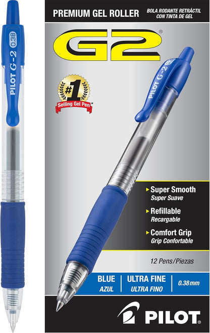 PILOT G2 Premium Refillable and Retractable Rolling Ball Gel Pens, Ultra Fine Point, Black Ink, 12-Pack (31277)