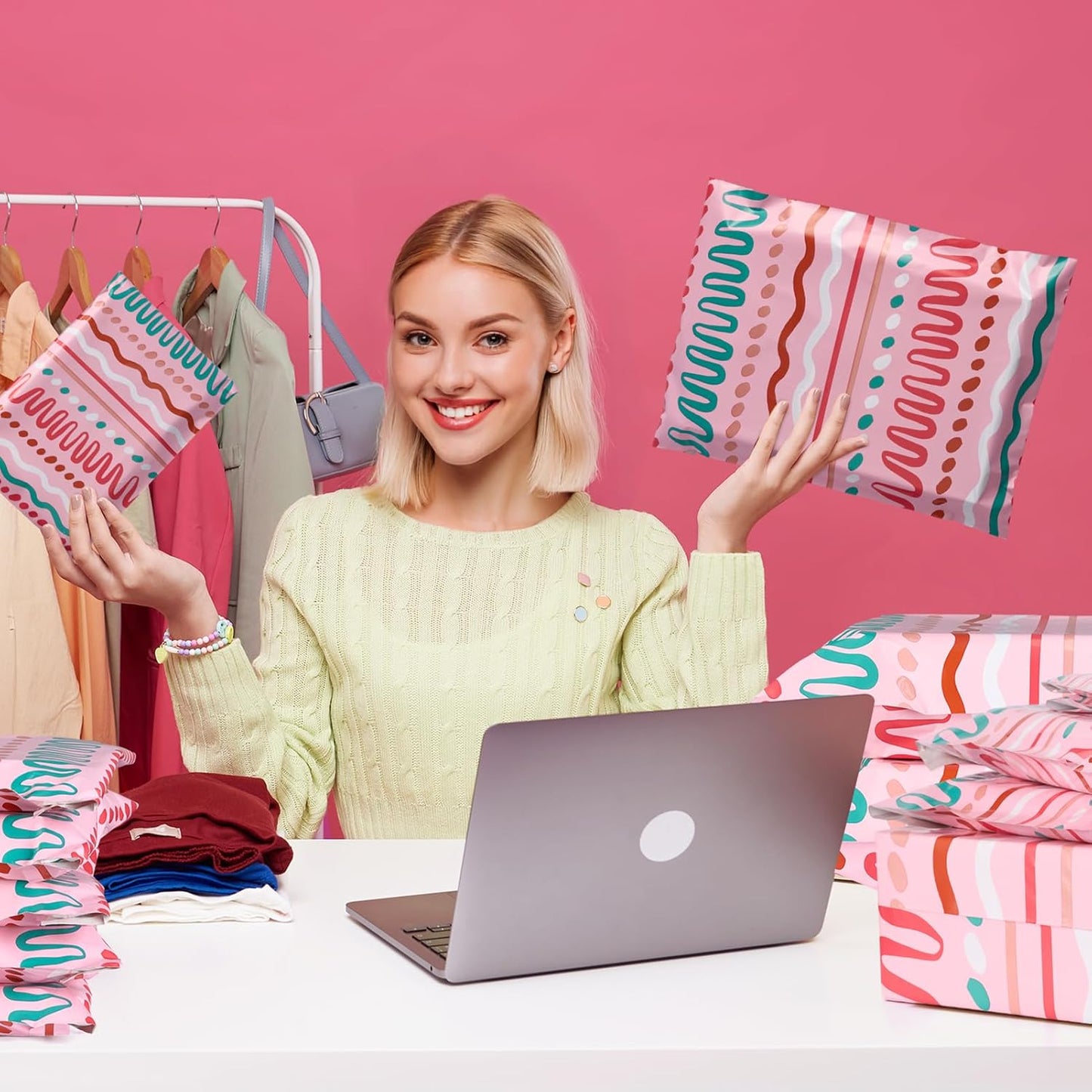 Metronic Cute Poly Mailers 10x13" 50pc Small Shipping Bags, Strong Adhesive Mailers Poly Bags for Business, Waterproof Mailing Envelopes for Packing Shipping Clothes Gifts, Gradient BluePink