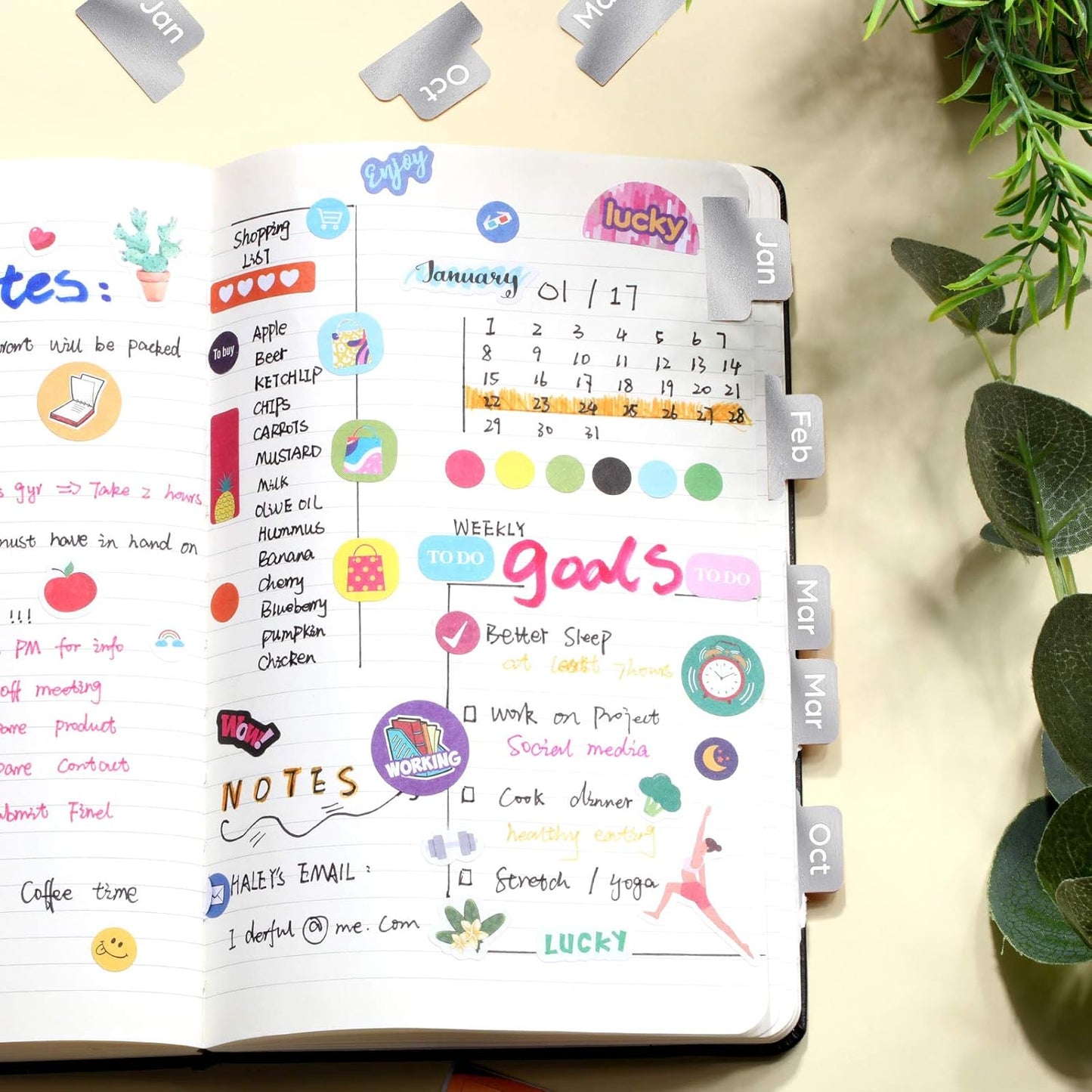 Outus 24 Pieces Monthly Adhesive Tabs for Planner - Designer Accessories Monthly Tabs Stickers Decorative for Office Planners Organizations Sturdy Notebook Planners Journal(Black)