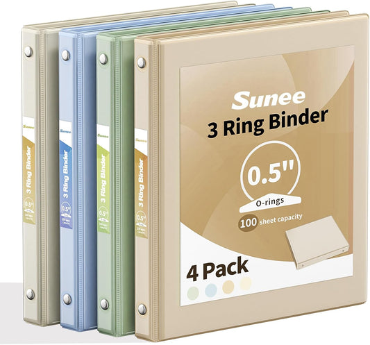 SUNEE 3 Ring Binder 3 Inch 4 Pack, 3" Large Clear View Binders Three Ring PVC-Free (Fit 8.5x11 Inches) for School or Office Supplies, Assorted Pastel