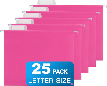 25 Packs Hanging File Folders,Black Letter Size File Folder,Designed for Bulky Files,Filing Cabinet,1/5 Adjustable Tabs for Office,School,Home