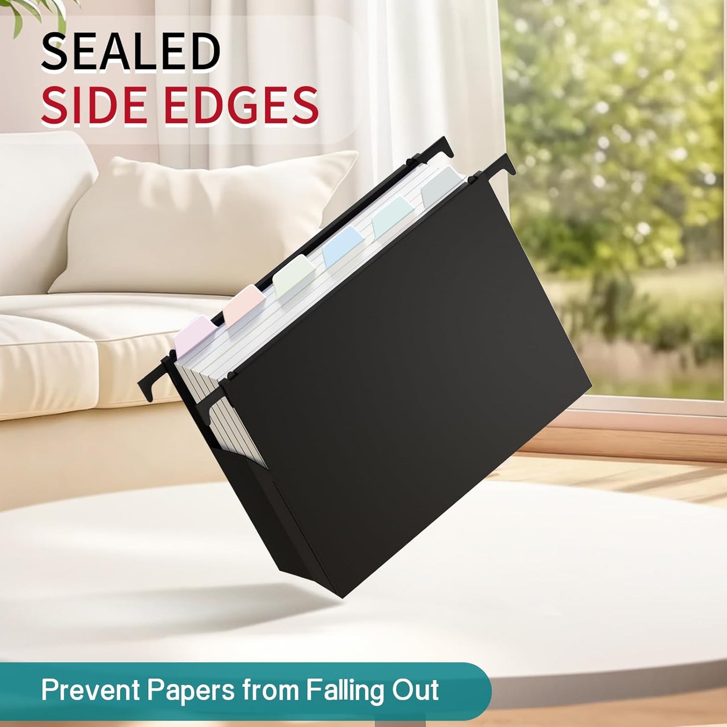 Uquelic Plastic Hanging File Folders Letter Size, 12 Pack Reinforced Heavy Duty Hang Folder with Movable Bright Dividers, Adjustable Tabs, 2" File Organizer for Filing Cabinet, School, Office