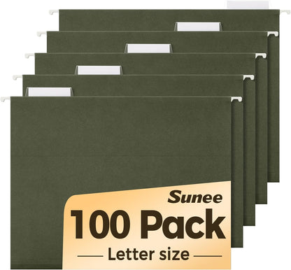 SUNEE Hanging File Folders, 25 Pack Reinforced Hang Folders Letter Size, Adjustable 1/5-Cut Tabs, Designed for Bulky Files, Filing Cabinet, Standard Green