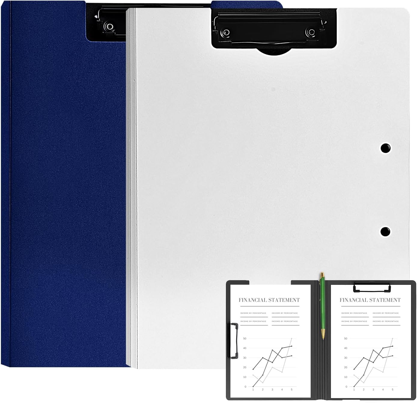Clipboard Folder, A4 Foldable Clipboards, Office Clipboard Folder with Double Clips Metal Clip, 360 Degree Foldable Storage Clipboards for Office, School or Medical Field, Blue