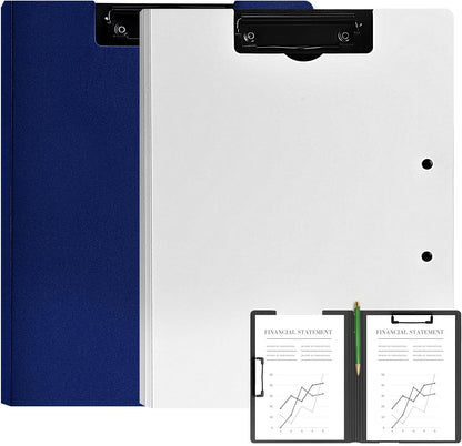 Clipboard Folder, A4 Foldable Clipboards, Office Clipboard Folder with Double Clips Metal Clip, 360 Degree Foldable Storage Clipboards for Office, School or Medical Field, Blue
