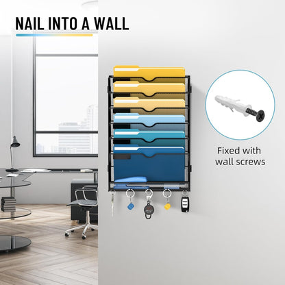 SUPEASY 7-Tier Mesh Wall File Holder, Hanging Wall File Organizer, Office Organization for Papers, Mails, Folders, Files Clipboard Magazine Rack, Black