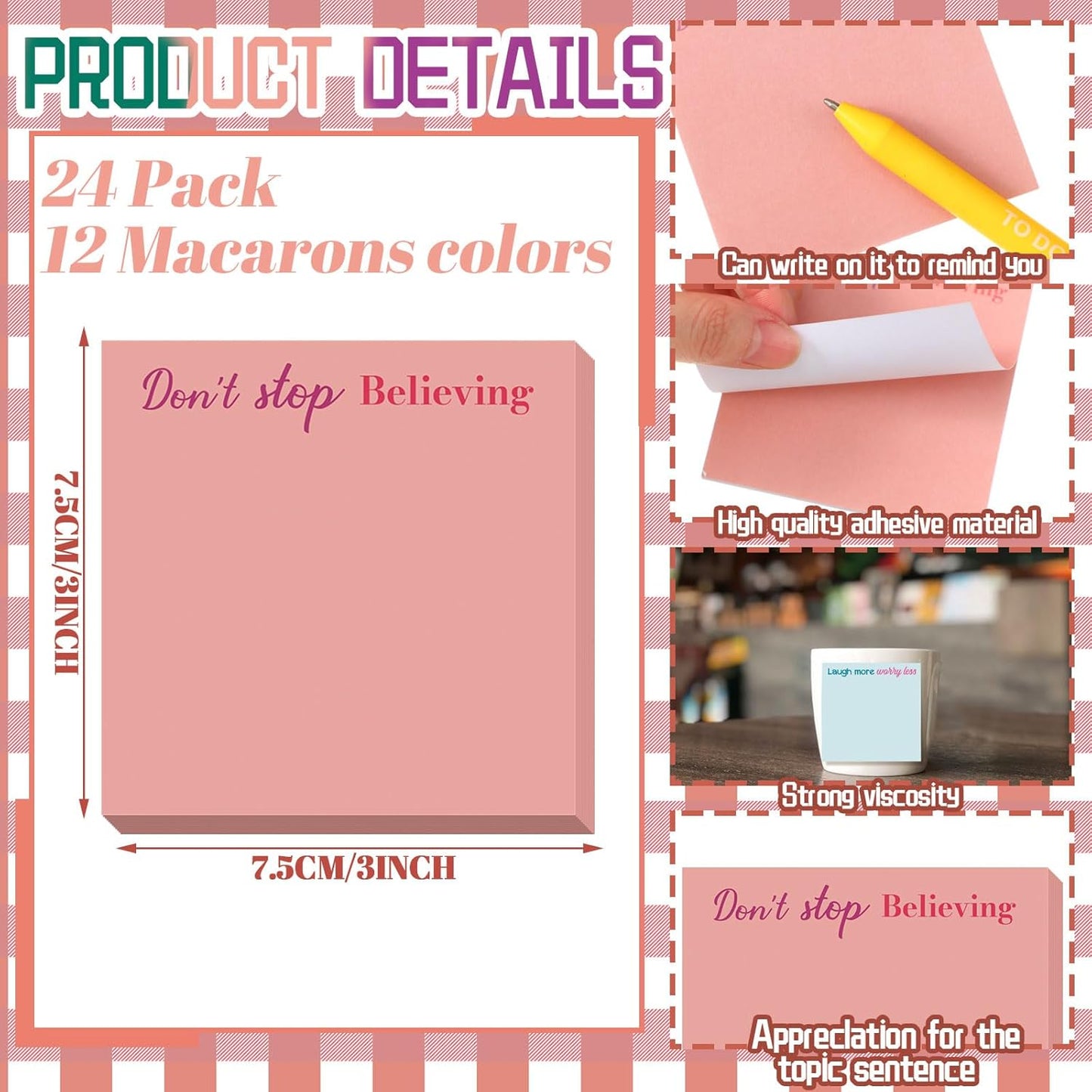 Yinder 48 Pcs Inspirational Sticky Notes Cute Motivational Sticky Notes Pad End of Year Employee Appreciation Gifts Bulk for Teacher Nurse Coworkers Office Supplies 3 x 3'' (Thank You,Dark Color)