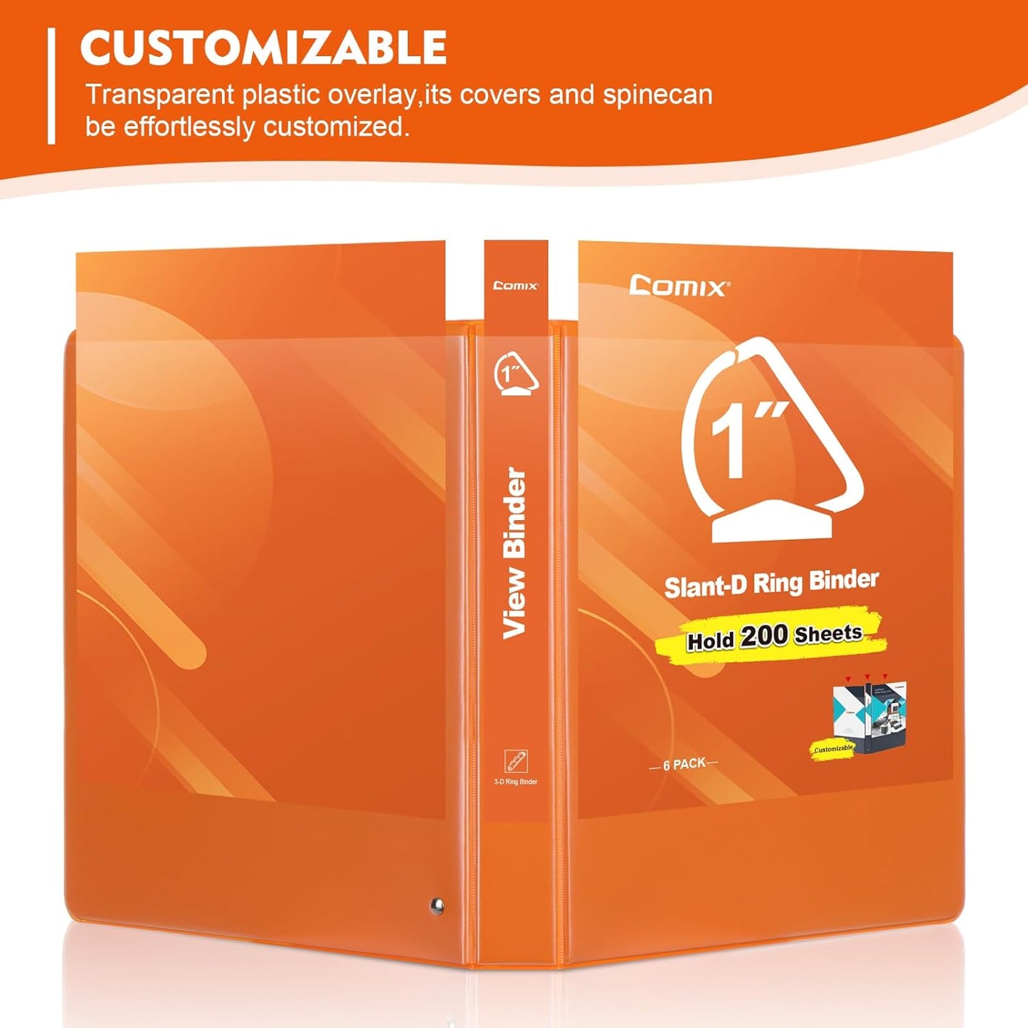 COMIX Sturdy 1 Inch Binders 3 Ring with Clear View Cover, 1" Slant-D Ring View Binder Holds 225 Sheets of US Letter Size Paper, 6 Pack (Green)