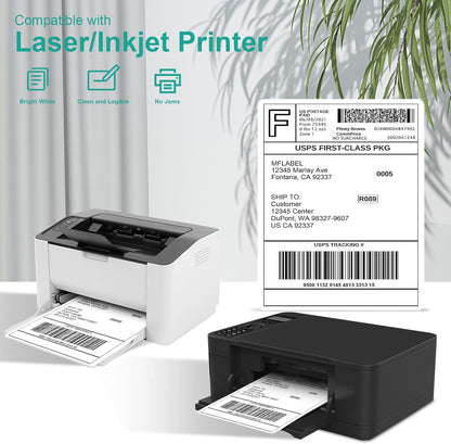 MFLABEL Half Sheet Shipping Labels - 200 Self Adhesive Sticker Sheets for Laser & Inkjet Printers, Waterproof & Smudge-Free, with 12 Free Fragile Labels for Packaging, Shipping and Crafting - Colors A