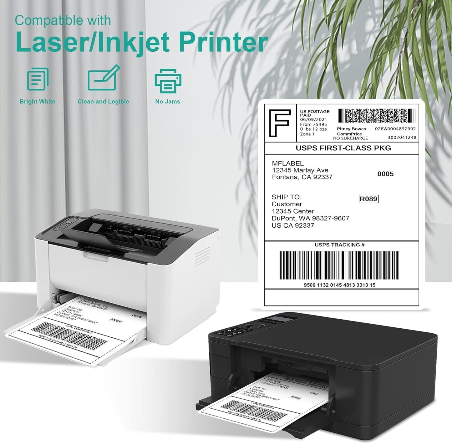 MFLABEL Half Sheet Shipping Labels - 200 Self Adhesive Sticker Sheets for Laser & Inkjet Printers, Waterproof & Smudge-Free, with 12 Free Fragile Labels for Packaging, Shipping and Crafting - Colors B