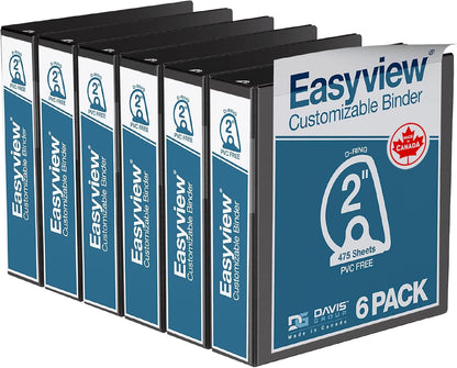 Easyview Premium 3-Ring Binders with Clear-View Covers and D Rings, Binders for School or Office, 5 Inch, Pack of 4, White