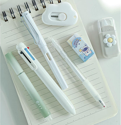 7 Pcs Cute Blue Stationery Set Kawaii School Supplies Office Supplies Including Ballpoint Pens Pencil Sharpener Highlighter Correction Tape Ruler Utility Knife (Blue)
