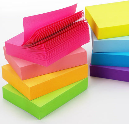 Winner Aura Sticky Notes 1.5x2 inch Bright Colors Self-Stick Pads 8 Pads/Pack 100 Sheets/Pad Total 800 Sheets