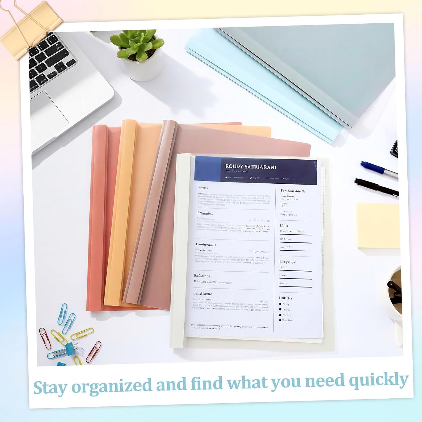6 PCS Pastel Plastic Report Covers with 3 Prongs Clear Front Presentation Folders 3 Prong Folders for Resume Portfolio Document Report Letter Proposal School Classroom Office Supplies (Pastel)