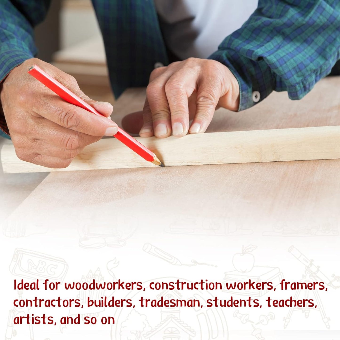 Fainne 96 Pcs Jumbo Pencil with Black Core Cedar Wooden Pencil with Eraser for Carpenters Students Teachers School Construction Woodworkers Beginners Office Workers(Red,Classic)