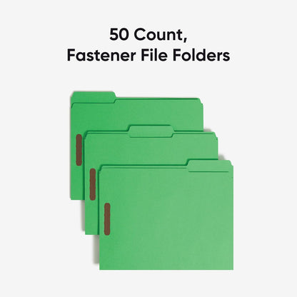 Smead Fastener File Folders, Reinforced 1/3-Cut Tabs, 2 Fasteners, Letter Size, Blue, 50 per Box (12040)