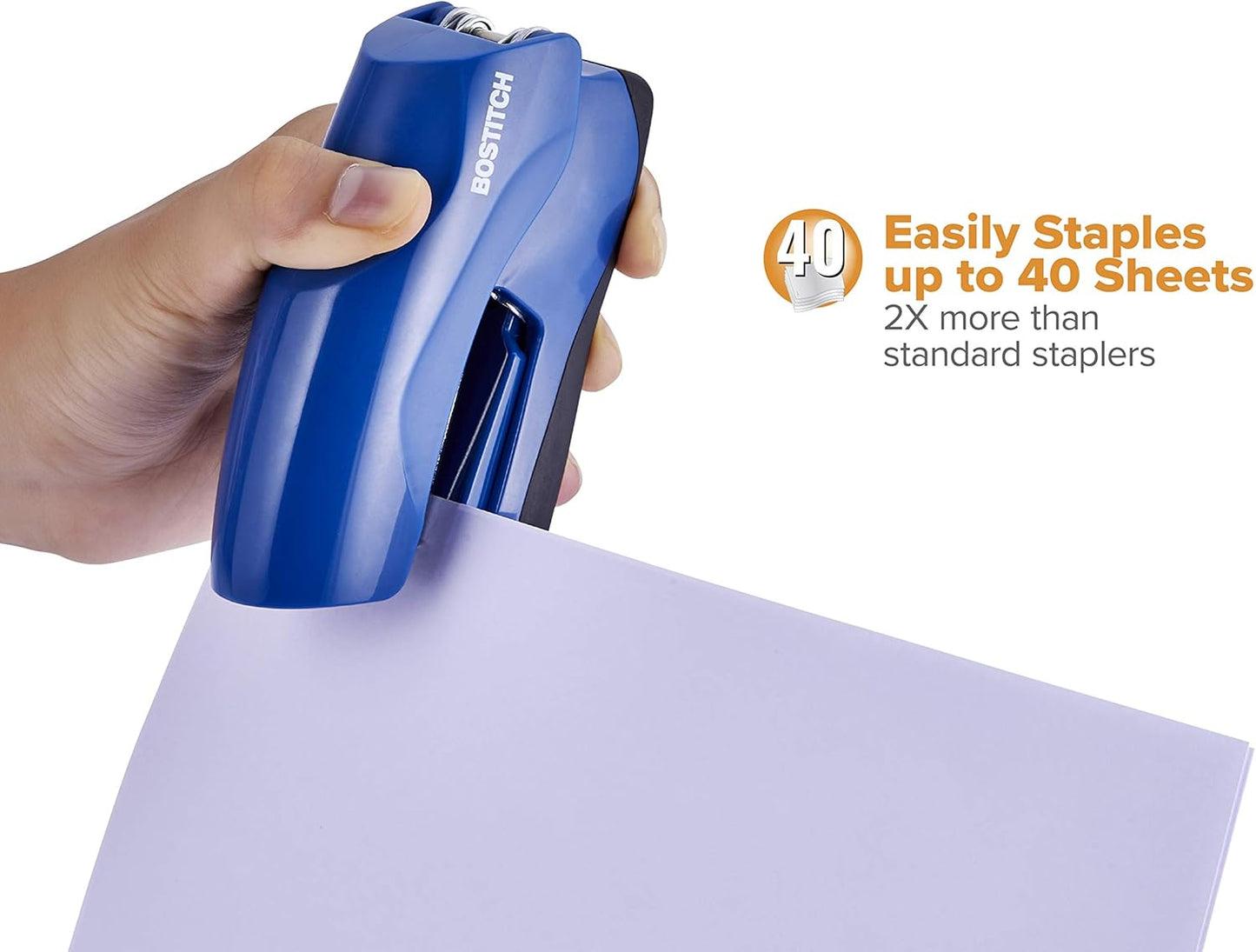Bostitch Office Heavy Duty Stapler, 40 Sheet Capacity, No Jam, Half Strip, Fits into the Palm of Your Hand, For Classroom, Office or Desk, Black
