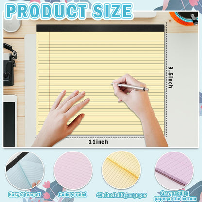 gisgfim 4 Pack 11" x 9.5" Legal Pads College Ruled Notepad Landscape Notebook 80 GSM Horizontal Lined Notebook Writing Pads Aesthetic Legal Pad for School Office Business (Pastel)