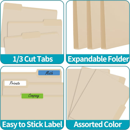 100 Packs Manila File Folder,Manilla Folder 8.5x11,1/3 Cut Tabs Folder for Office,School and Home,Organizer File Folder Letter Size