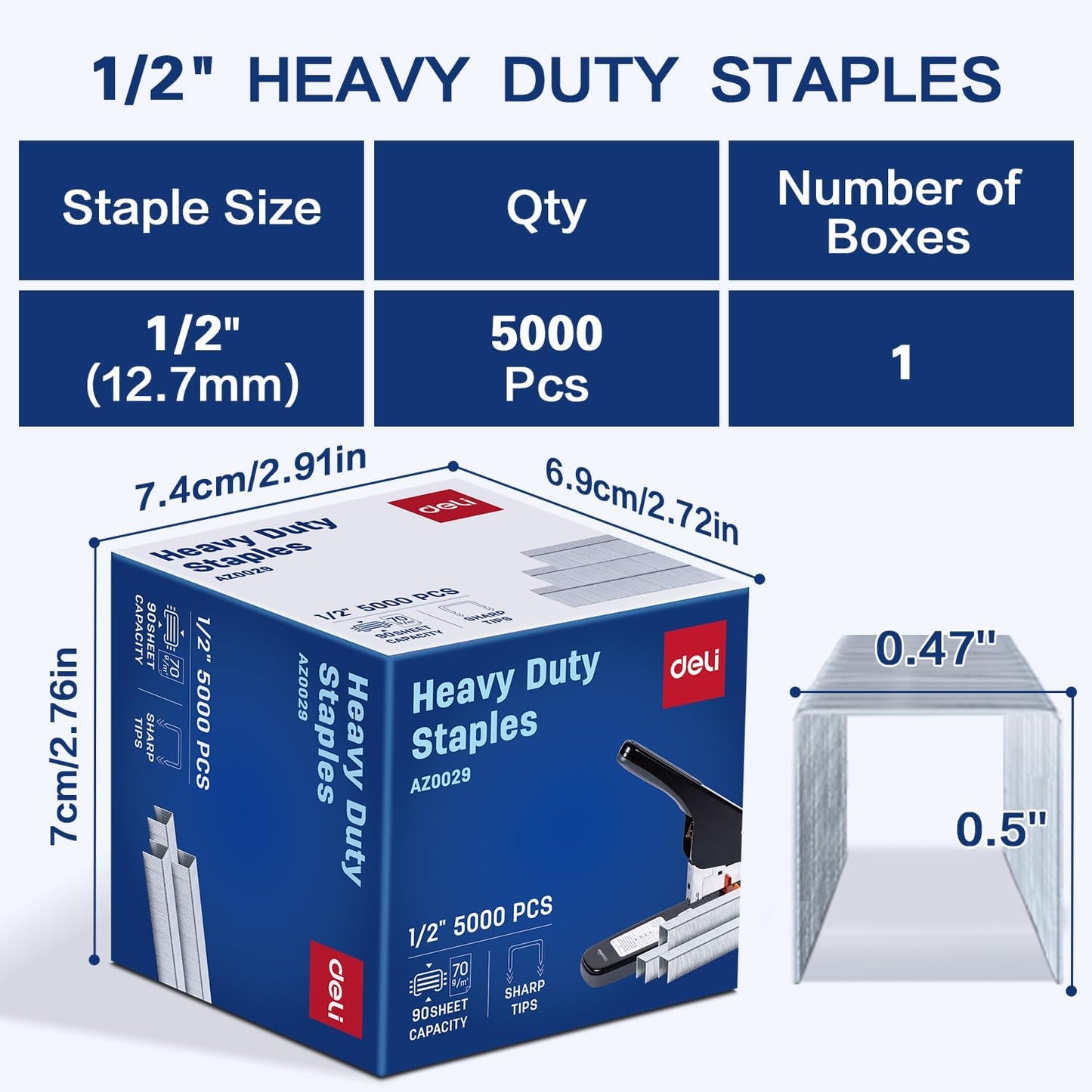 Deli Staples, 10000 Staples, Standard Staple for Desktop Staplers, 1/4'' Length, 210/Strip, 2 Boxes of 5000 Each