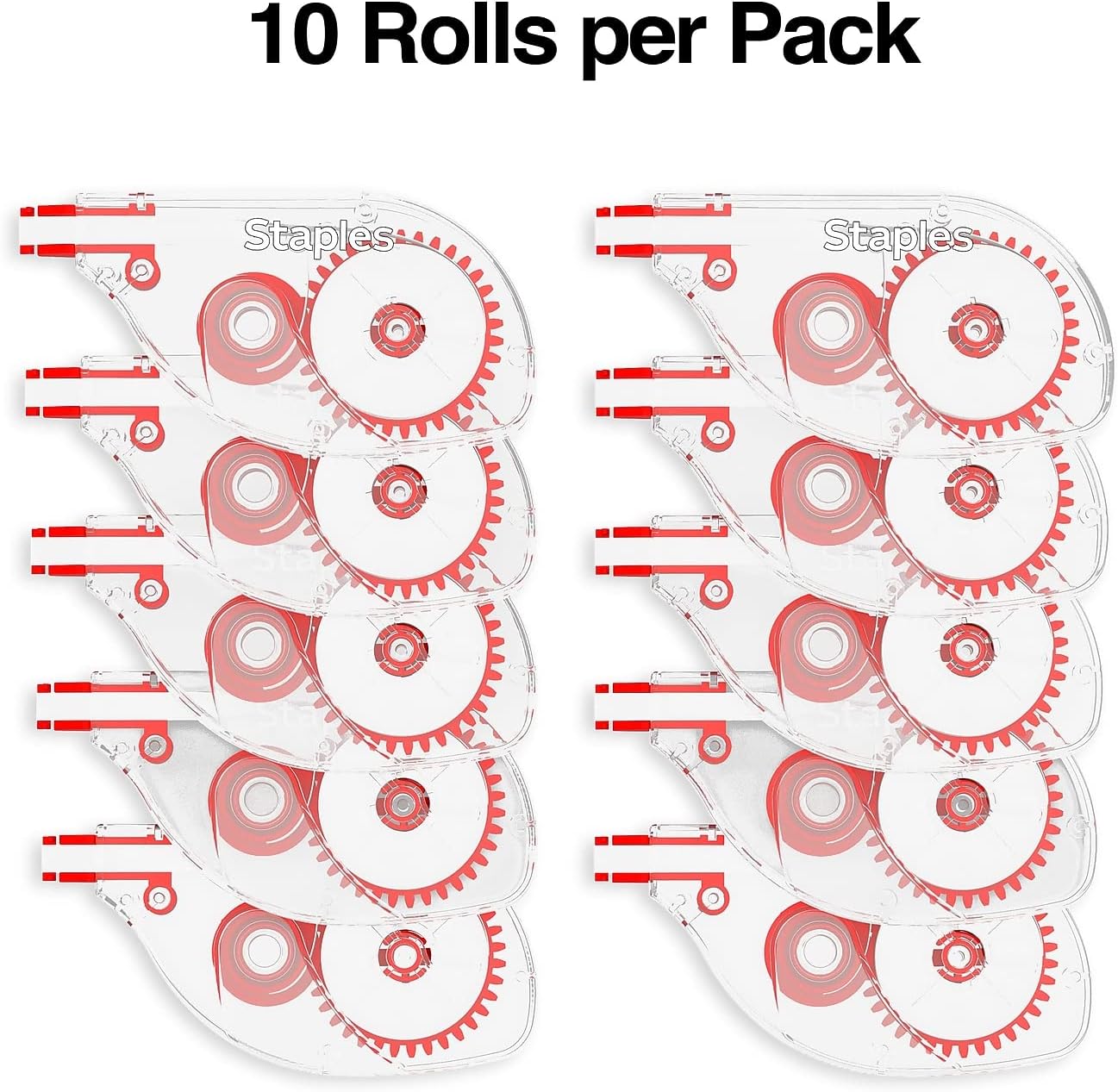 STAPLES Correction Tape, Easy Sidewinder Applicator for Instant Corrections, 10-Pack, White