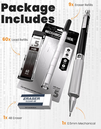 STAGEEK 0.7 mm Mechanical Pencil, Metal Art & Drafting Pencil with Eraser and 60 HB Lead Refills, Professional Drawing Pencil for Artists, Students, School, Office, Writing, Sketching, Drafting(Blue)